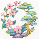 Blossoms and Bonsai Wreath in Watercolor