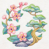 Blossoms and Bonsai Wreath in Watercolor