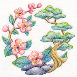 Blossoms and Bonsai Wreath in Watercolor