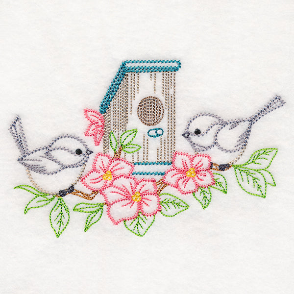 Feathered Friends Birdhouse - Chickadees (Vintage)