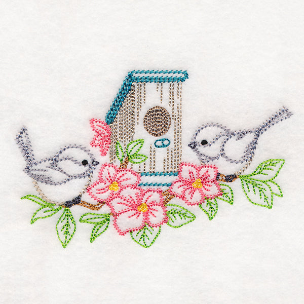 Feathered Friends Birdhouse - Chickadees (Vintage)