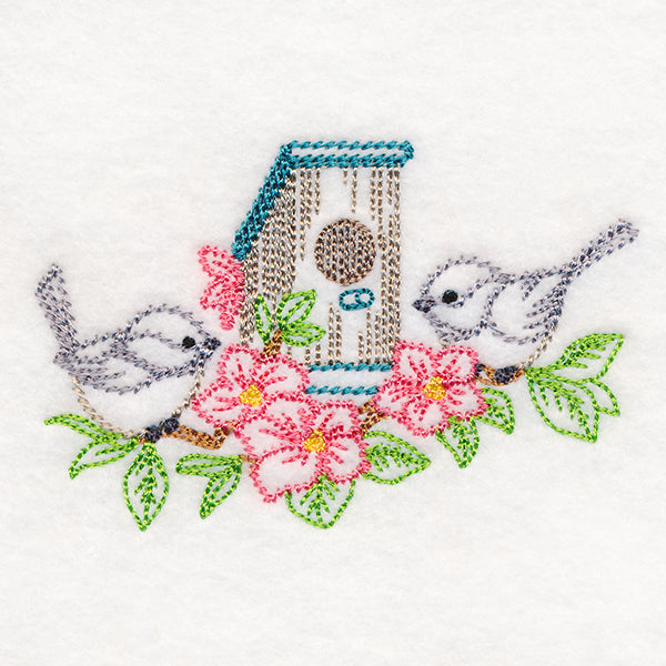 Feathered Friends Birdhouse - Chickadees (Vintage)