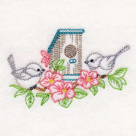 Feathered Friends Birdhouse - Chickadees (Vintage)