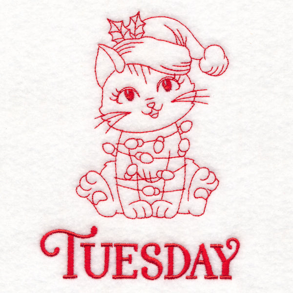 Meowy Christmas on Tuesday (Redwork)