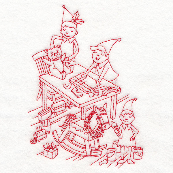 Home for Christmas - Santa's Workshop (Redwork)