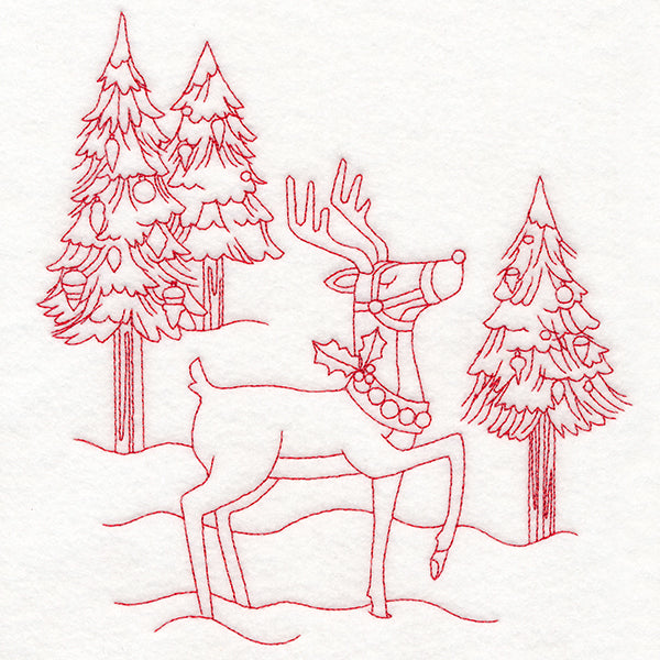 Home for Christmas - Reindeer Scene (Redwork)