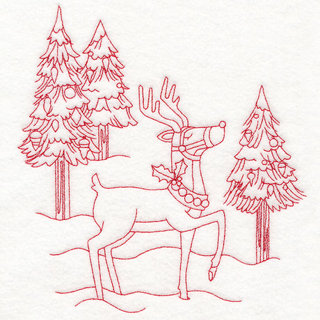 Home for Christmas - Reindeer Scene (Redwork)