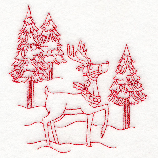 Home for Christmas - Reindeer Scene (Redwork)