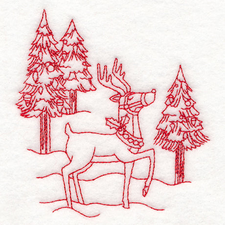 Home for Christmas - Reindeer Scene (Redwork)