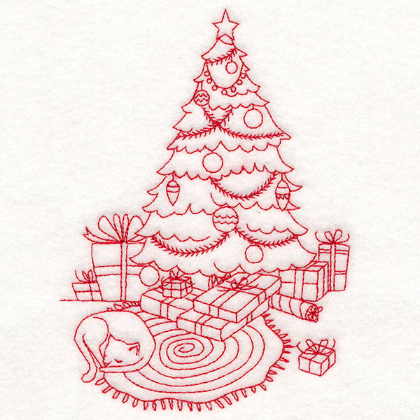 Home for Christmas - Cozy Christmas Tree (Redwork)