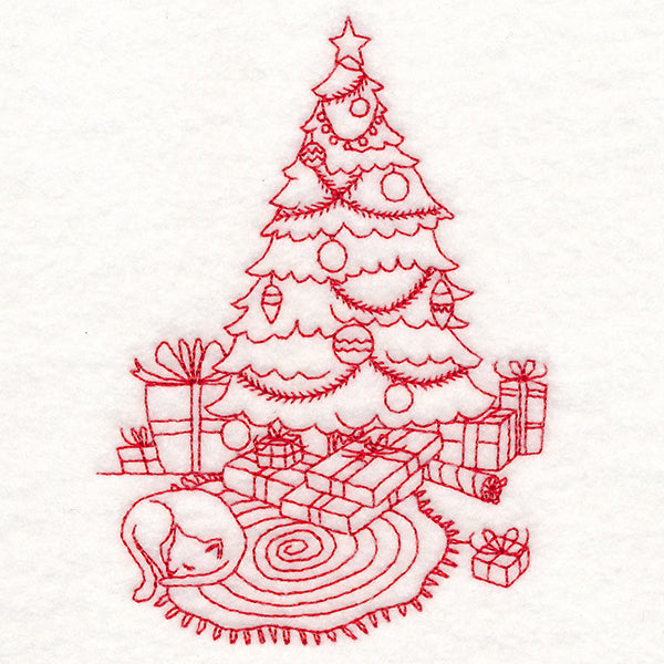 Home for Christmas - Cozy Christmas Tree (Redwork)
