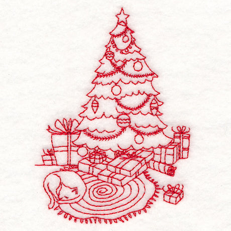 Home for Christmas - Cozy Christmas Tree (Redwork)