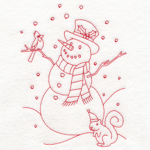 Home for Christmas - Snowman Scene (Redwork)