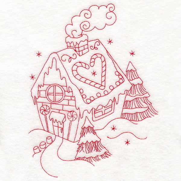 Home for Christmas - Gingerbread House (Redwork)