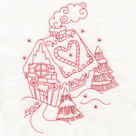 Home for Christmas - Gingerbread House (Redwork)