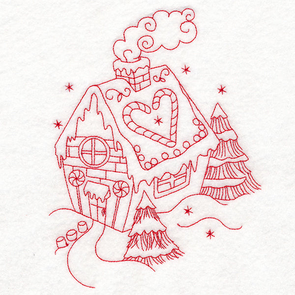 Home for Christmas - Gingerbread House (Redwork)