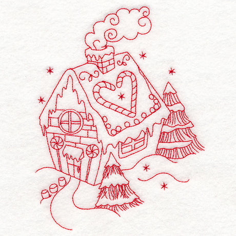 Home for Christmas - Gingerbread House (Redwork)