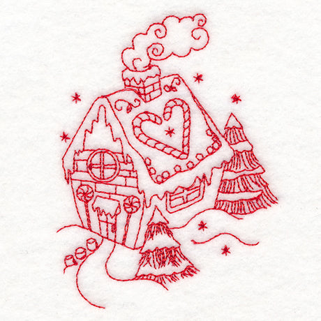 Home for Christmas - Gingerbread House (Redwork)