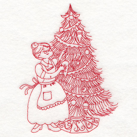 Home for Christmas - Mrs. Claus Decorating (Redwork)