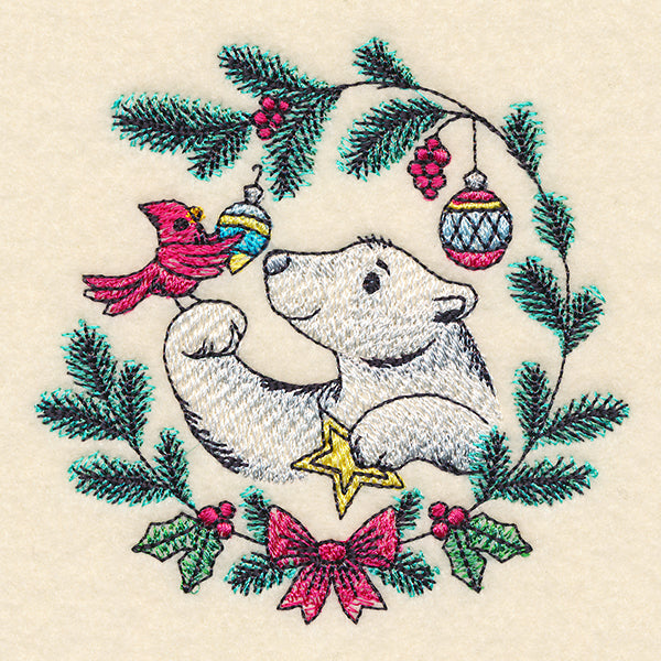 Merry Polar Bear & Cardinal in Watercolor