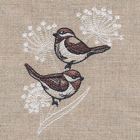 Cheery Chickadees on Flower Stems