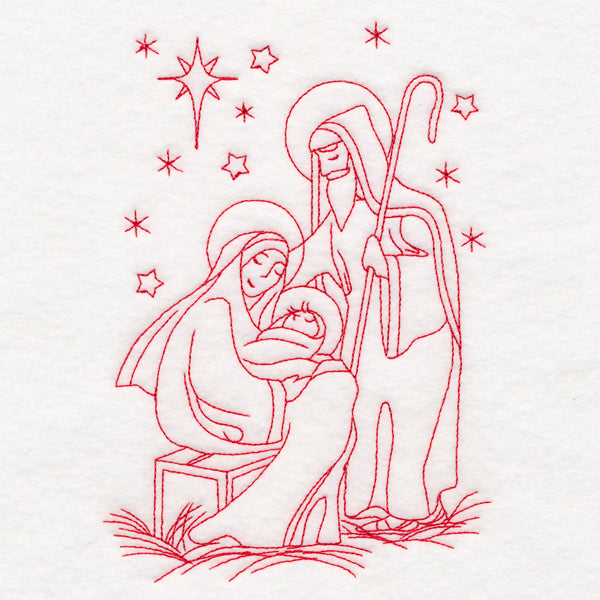 Holy Night Nativity - Holy Family in Manger (Redwork)