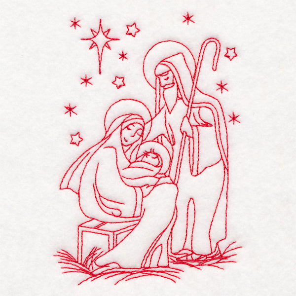 Holy Night Nativity - Holy Family in Manger (Redwork)