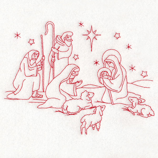 Holy Night Nativity - Shepherds (Redwork)