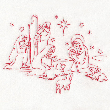 Holy Night Nativity - Shepherds (Redwork)
