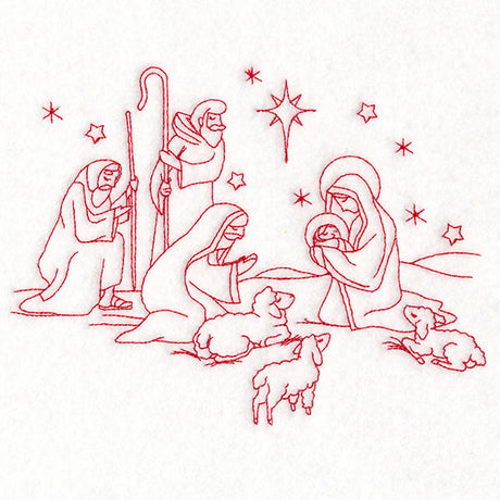 Holy Night Nativity - Shepherds (Redwork)