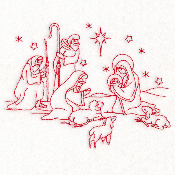Holy Night Nativity - Shepherds (Redwork)