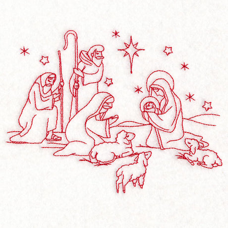 Holy Night Nativity - Shepherds (Redwork)