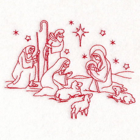 Holy Night Nativity - Shepherds (Redwork)