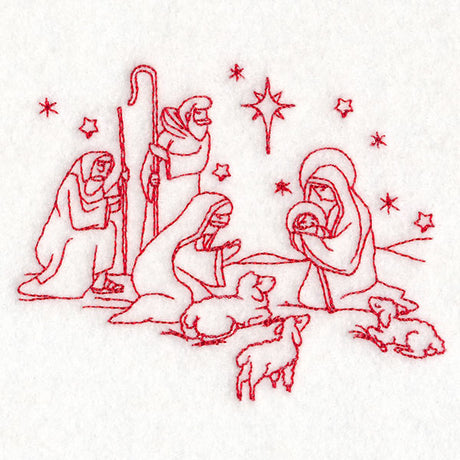 Holy Night Nativity - Shepherds (Redwork)