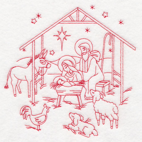 Holy Night Nativity - Manger Scene (Redwork)