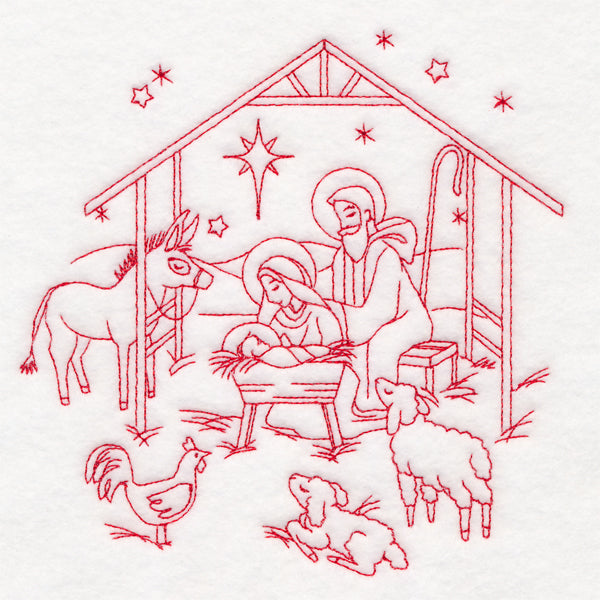 Holy Night Nativity - Manger Scene (Redwork)