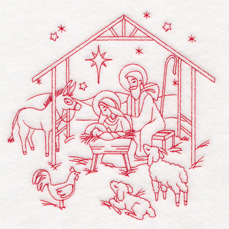 Holy Night Nativity - Manger Scene (Redwork)