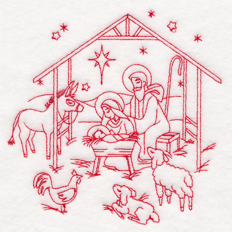 Holy Night Nativity - Manger Scene (Redwork)