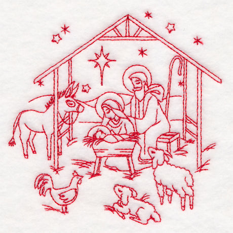 Holy Night Nativity - Manger Scene (Redwork)