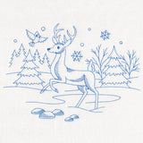 Winter Woodland Scene - Deer & Cardinal (Bluework)