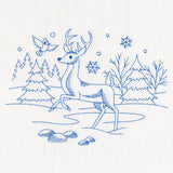Winter Woodland Scene - Deer & Cardinal (Bluework)
