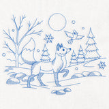 Winter Woodland Scene - Fox & Cardinal (Bluework)