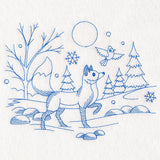 Winter Woodland Scene - Fox & Cardinal (Bluework)
