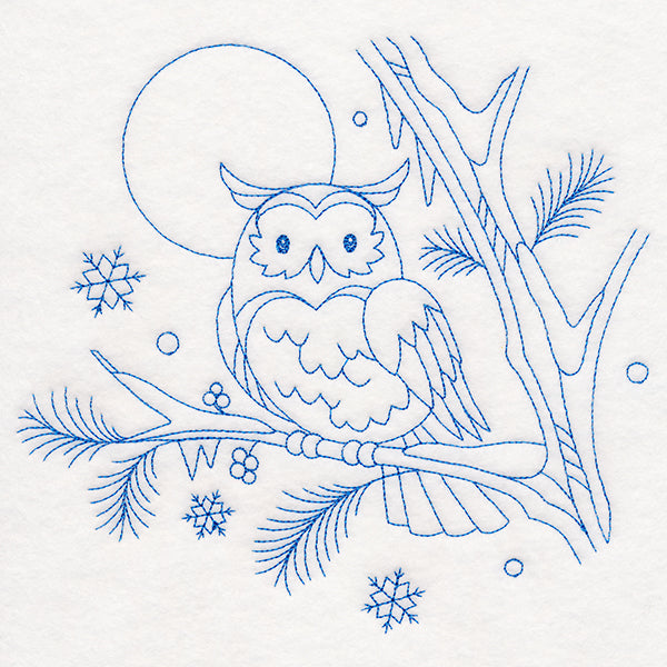 Winter Woodland Scene - Owl (Bluework)