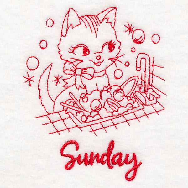Kitchen Kitten on Sunday (Redwork)
