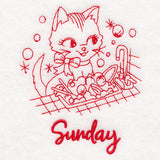 Kitchen Kitten on Sunday (Redwork)