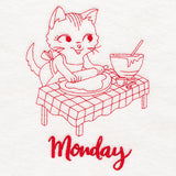 Kitchen Kitten on Monday (Redwork)