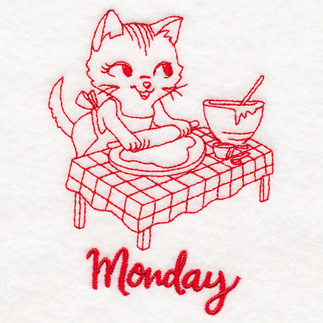 Kitchen Kitten on Monday (Redwork)