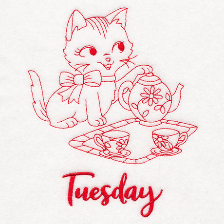 Kitchen Kitten on Tuesday (Redwork)
