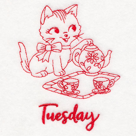 Kitchen Kitten on Tuesday (Redwork)